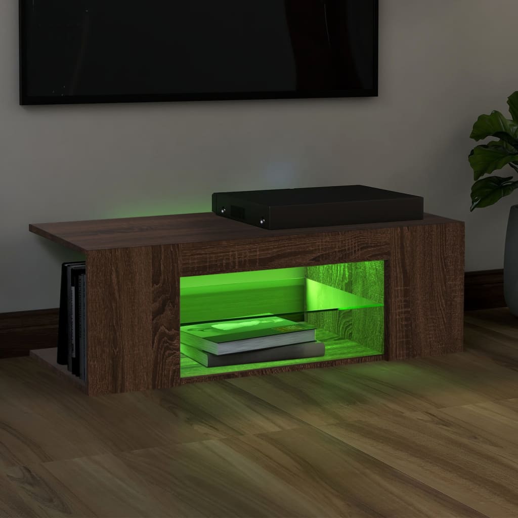 barna tölgy színű LED-es TV-szekrény 90 x 39 x 30 cm
