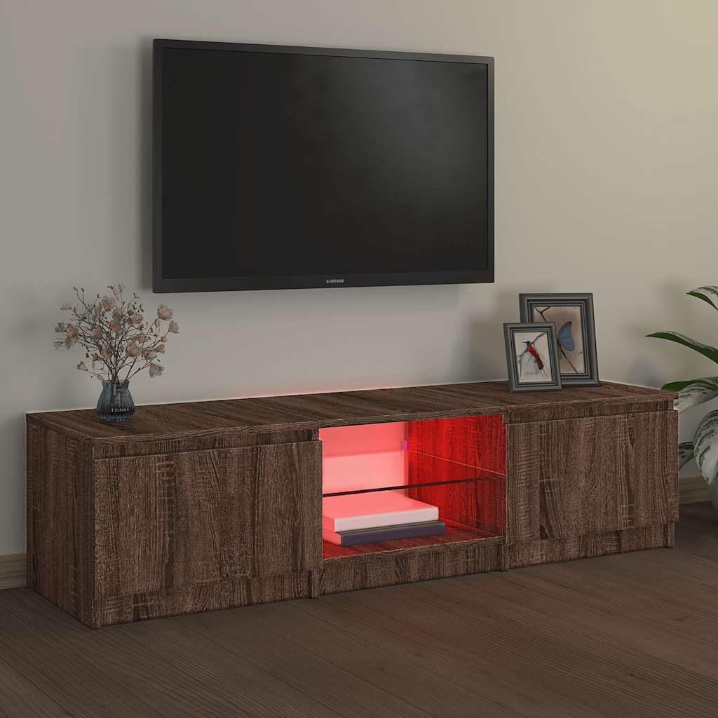 barna tölgyszínű TV-szekrény LED-ekkel 140 x 40 x 36 cm