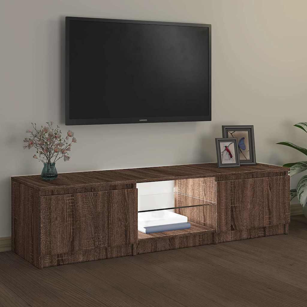 barna tölgyszínű TV-szekrény LED-ekkel 140 x 40 x 36 cm
