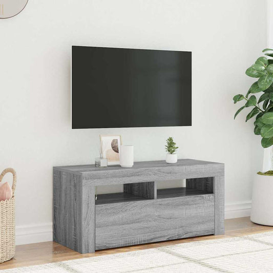 szürke sonoma színű TV-szekrény LED-világítással 90x35x40 cm