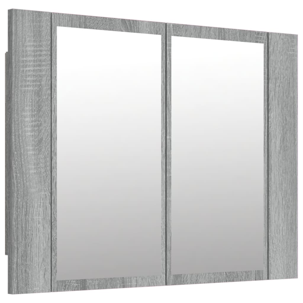 szürke sonoma színű szerelt fa tükörszekrény LED-del 60x12x45cm