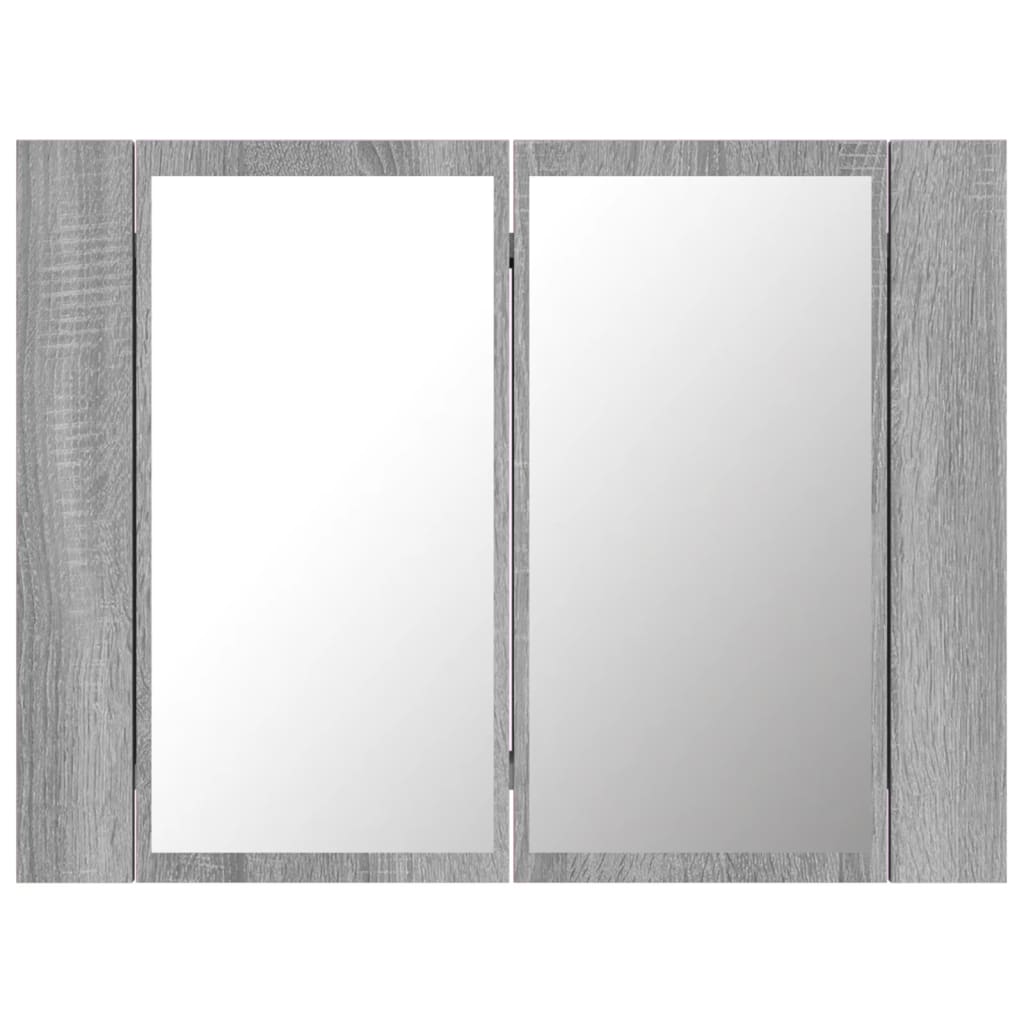 szürke sonoma színű szerelt fa tükörszekrény LED-del 60x12x45cm