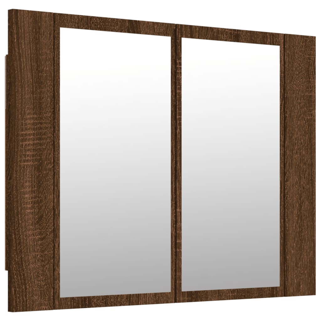 barna tölgyszínű szerelt fa tükörszekrény LED-del 60x12x45 cm