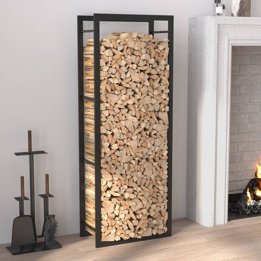 fekete acél tűzifatároló állvány 50x28x132 cm