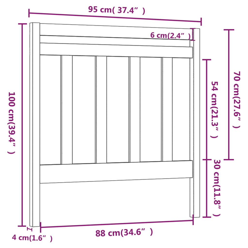 szürke tömör fenyőfa ágy fejtámla 95 x 4 x 100 cm