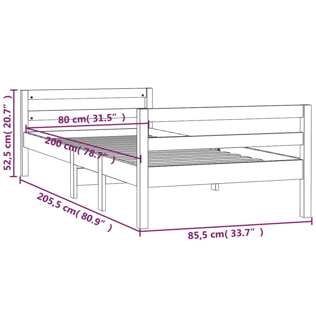 fehér tömör fenyő ágykeret matrac nélkül 80 x 200 cm
