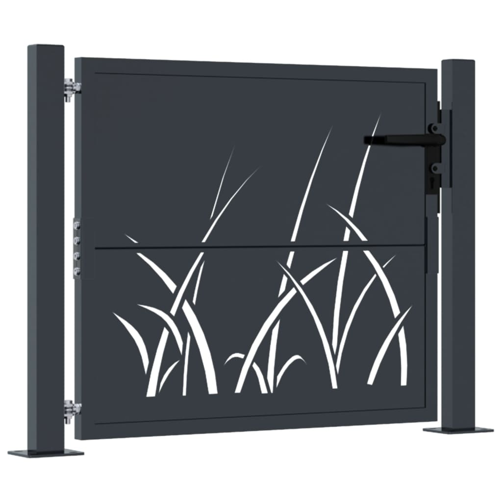 antracitszürke fűmintás acél kertkapu 105 x 105 cm