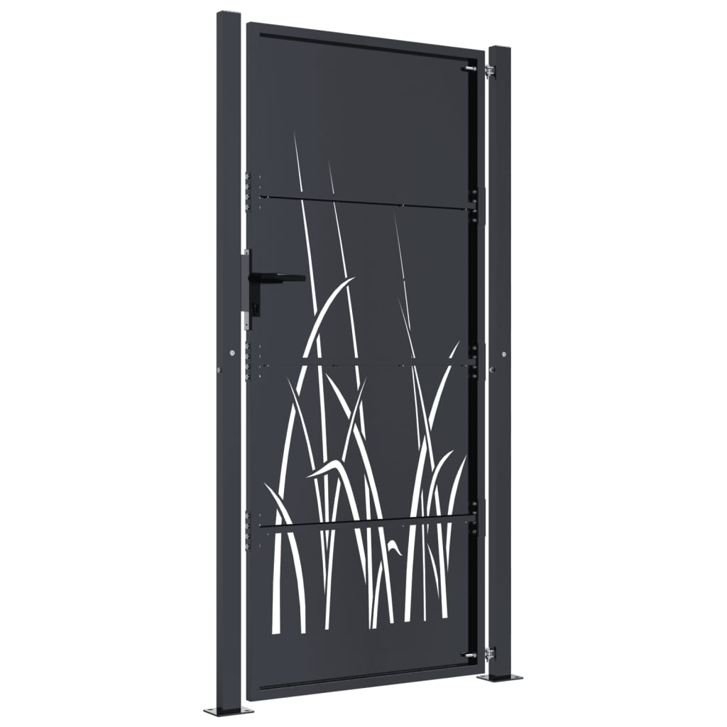 antracitszürke fűmintás acél kertkapu 105 x 205 cm