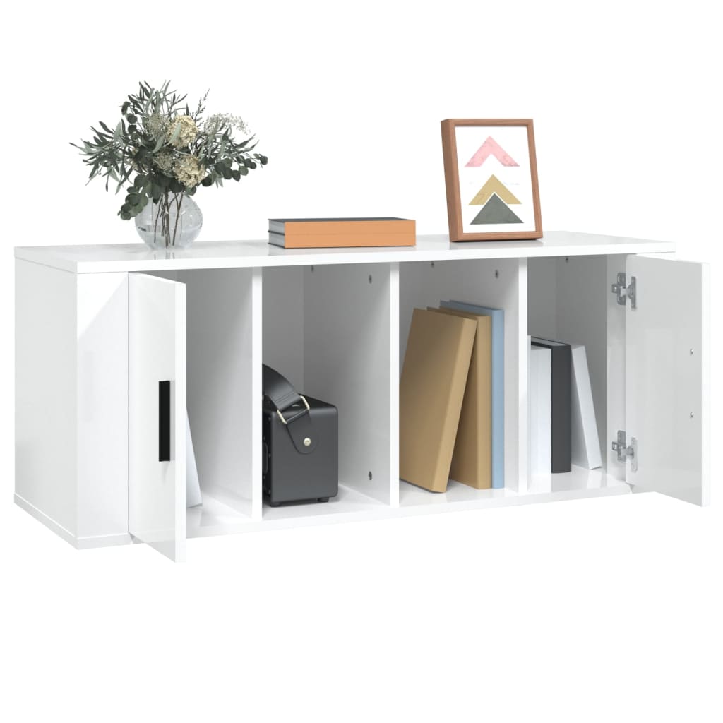 fehér magasfényű szerelt fa TV-szekrény 100x35x40 cm