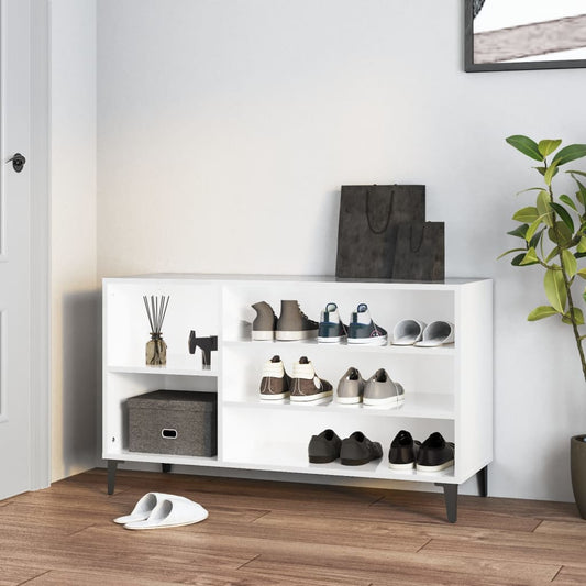 magasfényű fehér szerelt fa cipősszekrény 102x36x60 cm