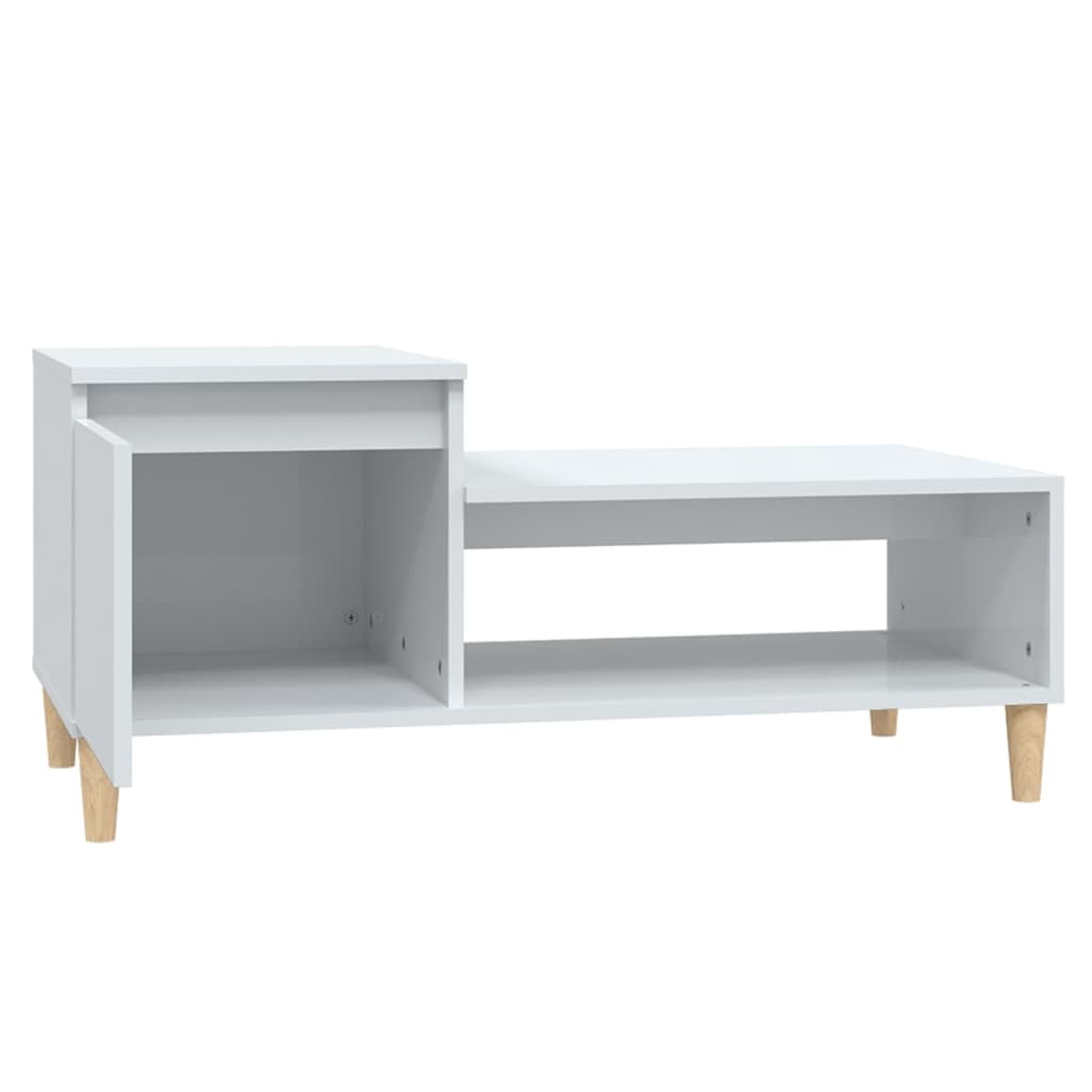 magasfényű fehér szerelt fa dohányzóasztal 100 x 50 x 45 cm