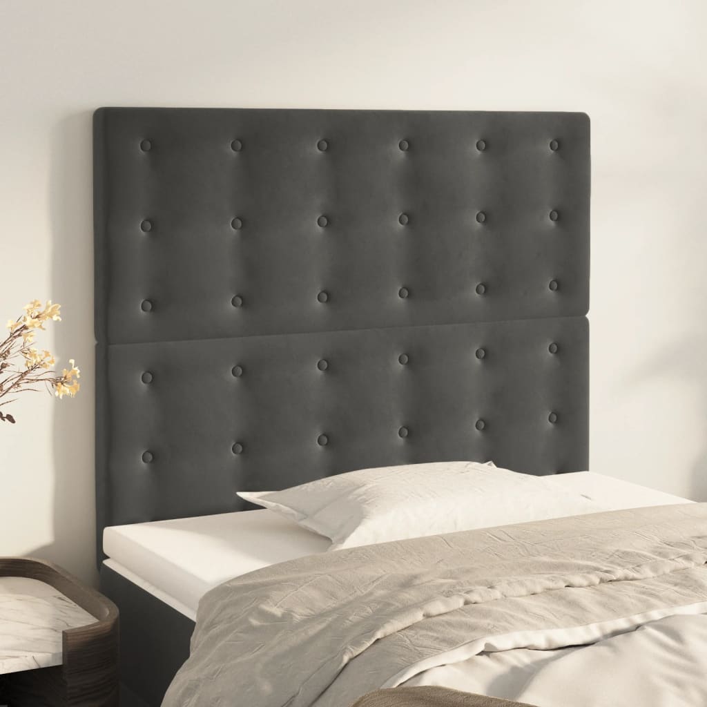 2 db sötétszürke bársony fejtámla 100x5x78/88 cm