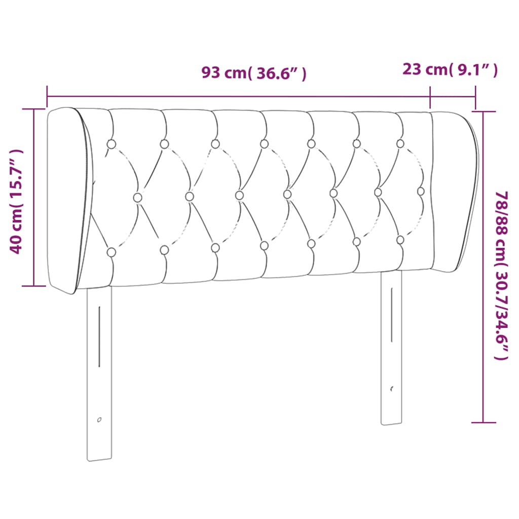 sötétszürke bársony fejtámla szárnyakkal 93x23x78/88 cm