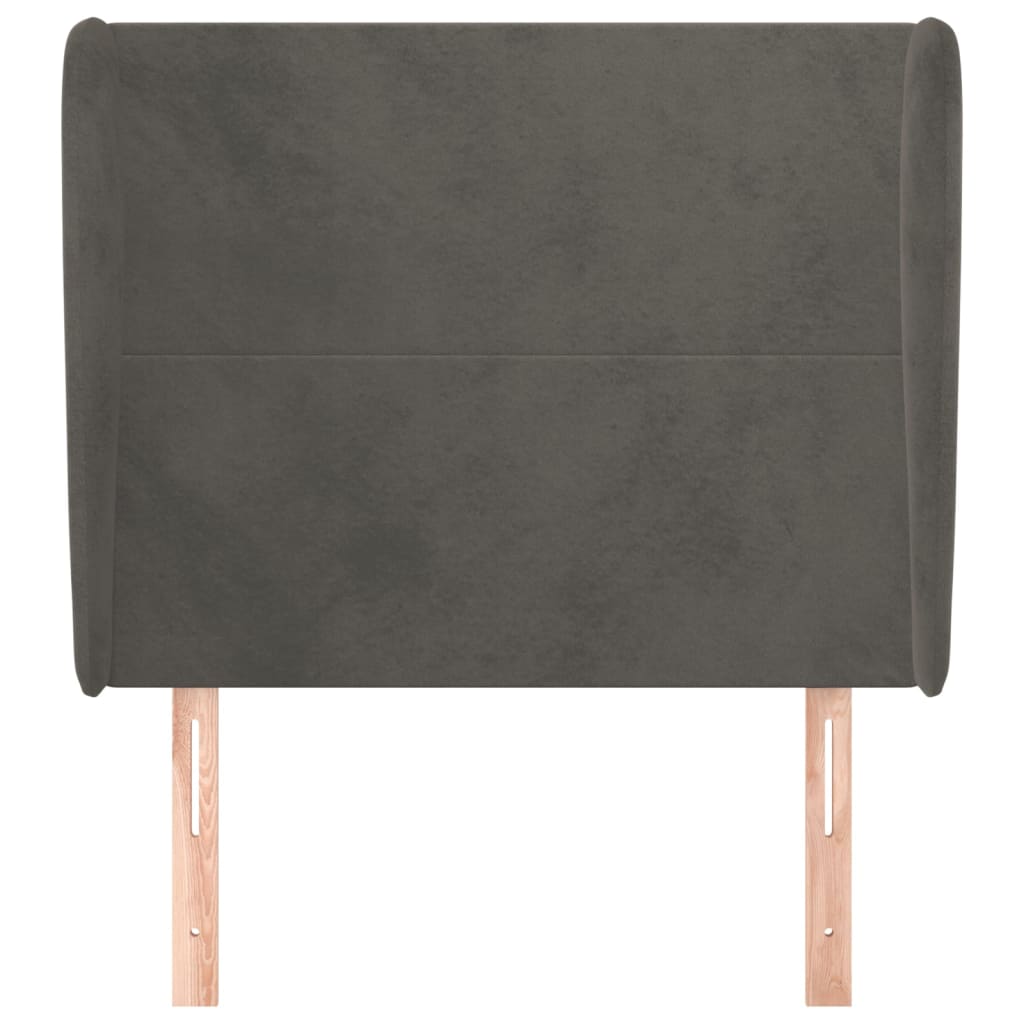 sötétszürke bársony fejtámla szárnyakkal 83 x 23 x 118/128 cm