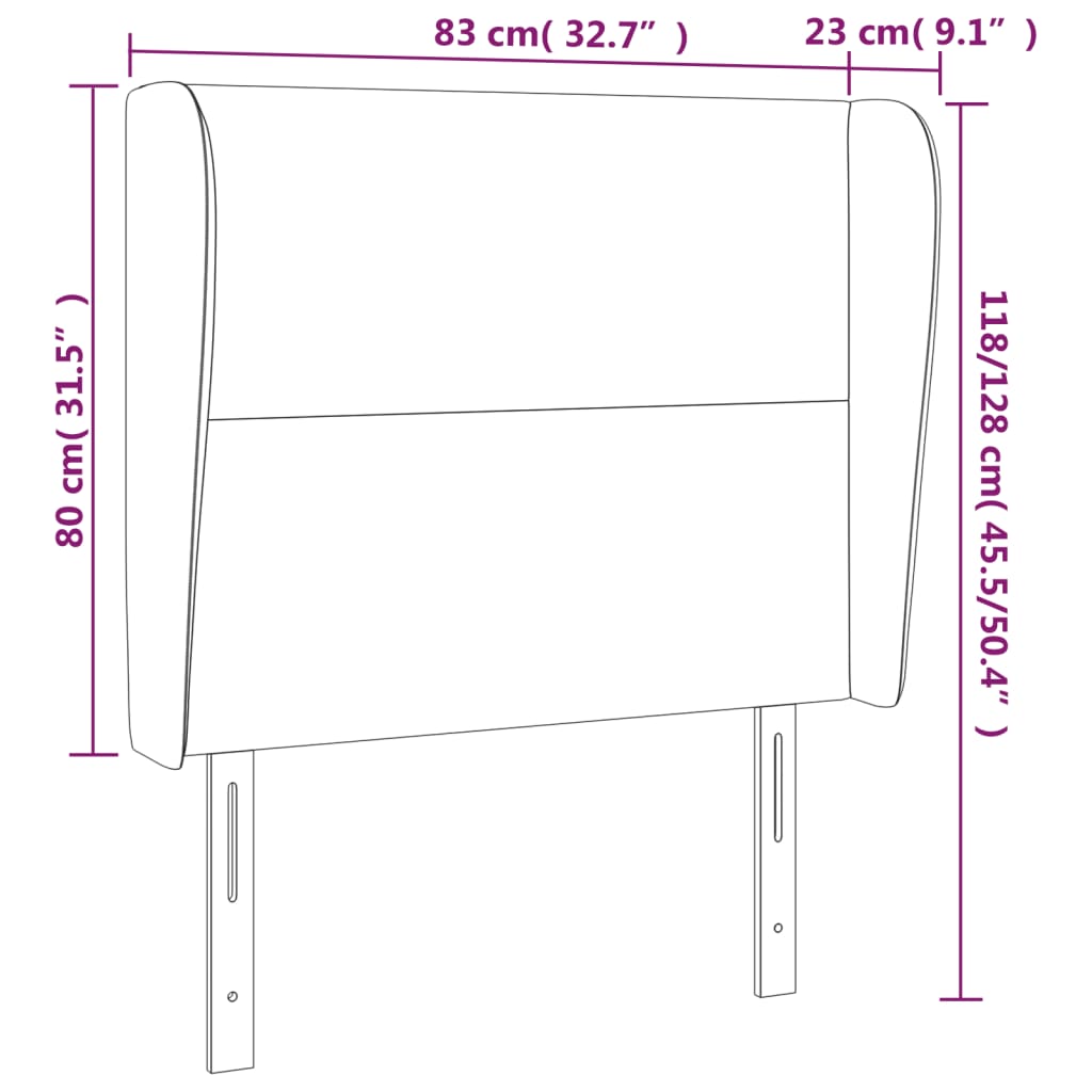 sötétszürke bársony fejtámla szárnyakkal 83 x 23 x 118/128 cm