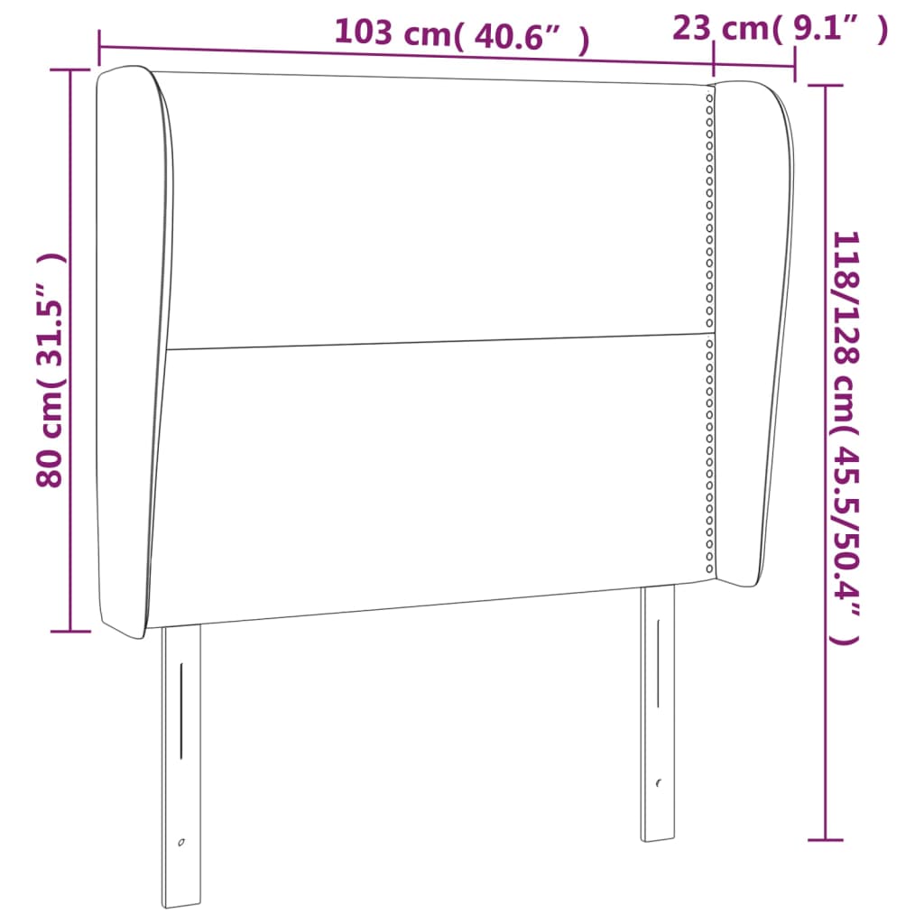 sötétszürke szövet fejtámla szárnyakkal 103 x 23 x 118/128 cm