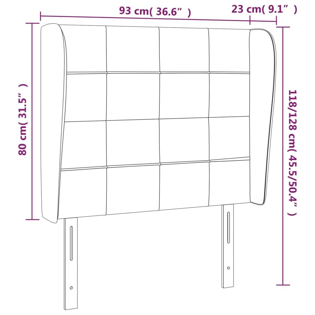 világosszürke szövet fejtámla szárnyakkal 93 x 23 x 118/128 cm