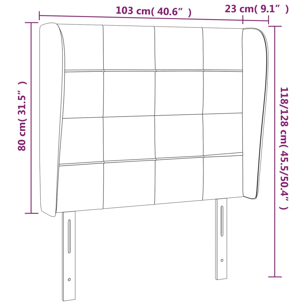 sötétszürke szövet fejtámla szárnyakkal 103 x 23 x 118/128 cm