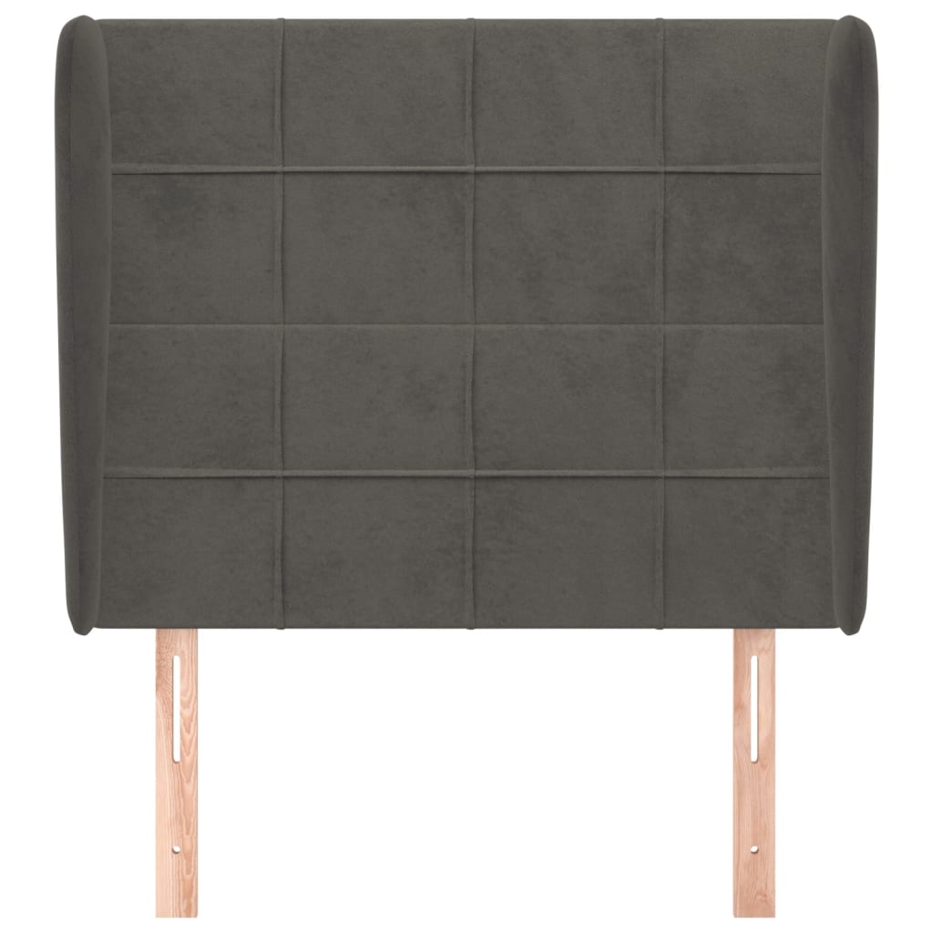 sötétszürke bársony fejtámla szárnyakkal 83 x 23 x 118/128 cm
