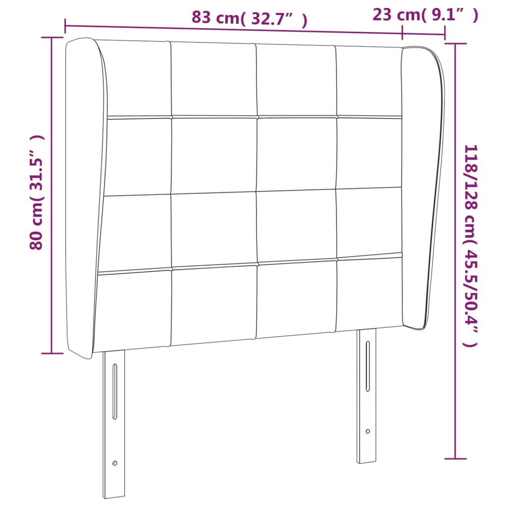 sötétszürke bársony fejtámla szárnyakkal 83 x 23 x 118/128 cm