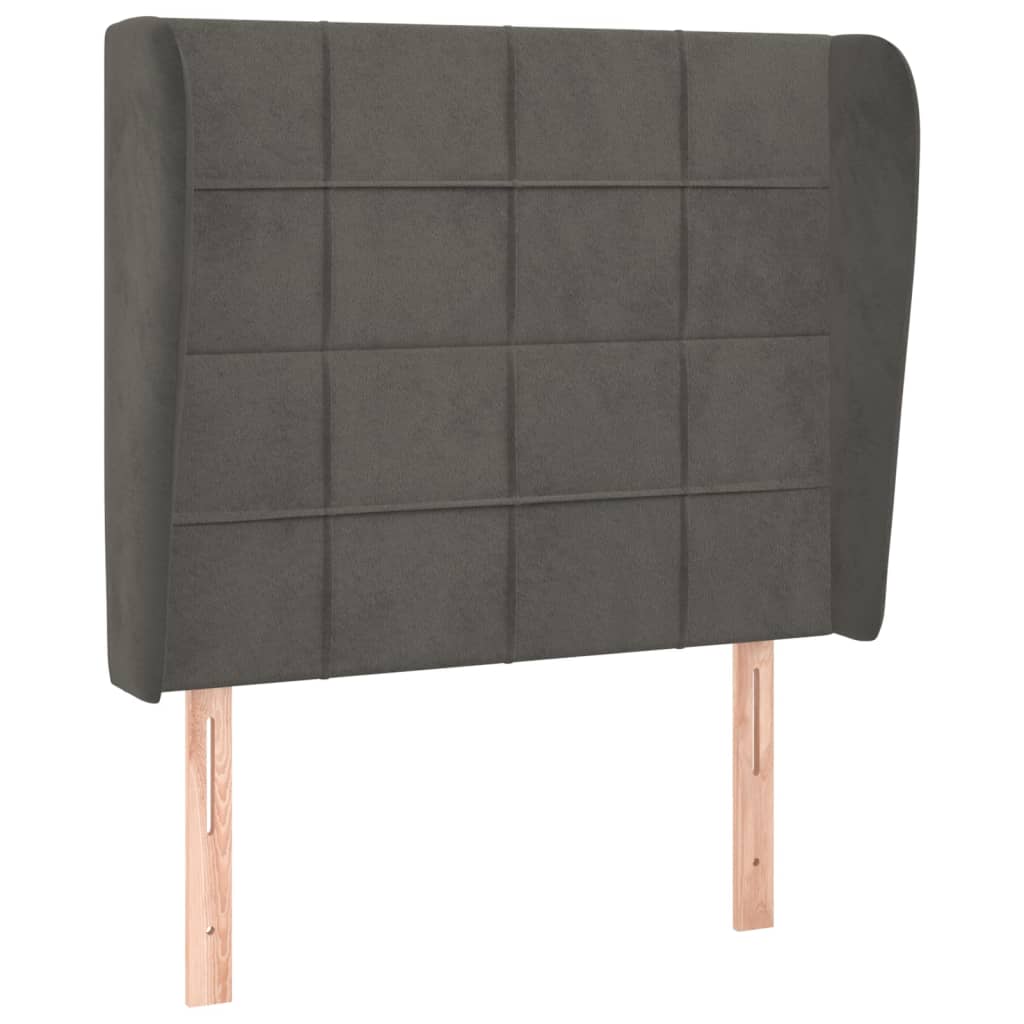 sötétszürke bársony fejtámla szárnyakkal 93 x 23 x 118/128 cm