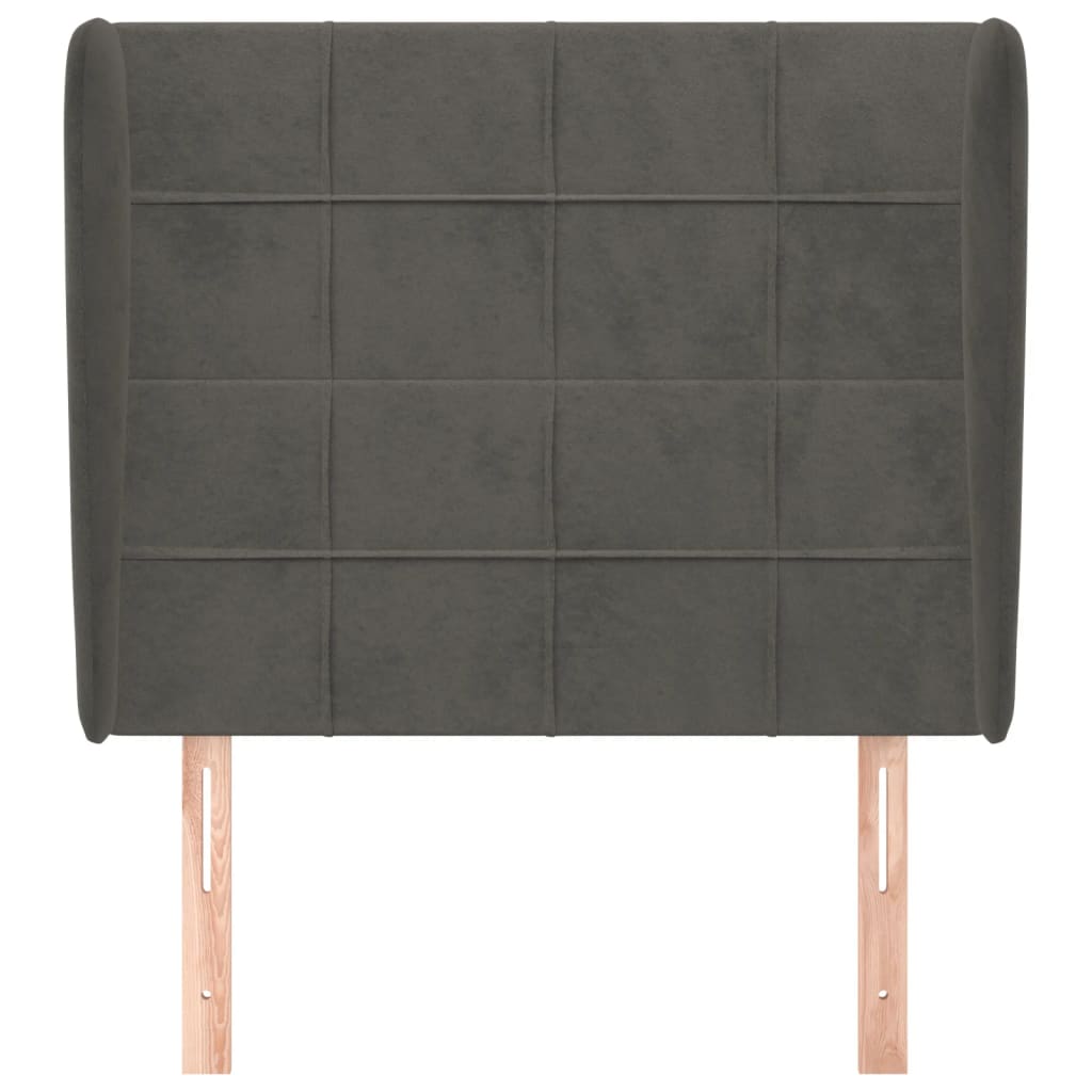 sötétszürke bársony fejtámla szárnyakkal 93 x 23 x 118/128 cm