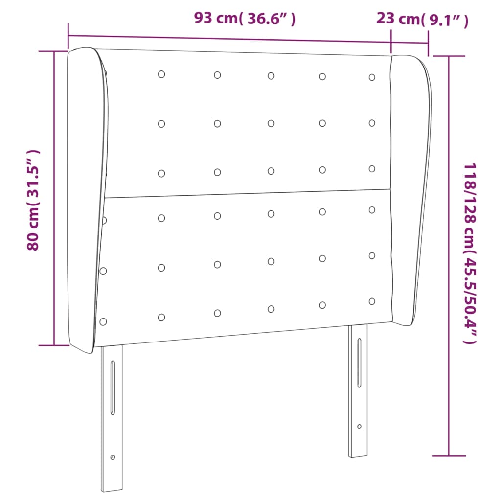 fekete műbőr fejtámla szárnyakkal 93 x 23 x 118/128 cm