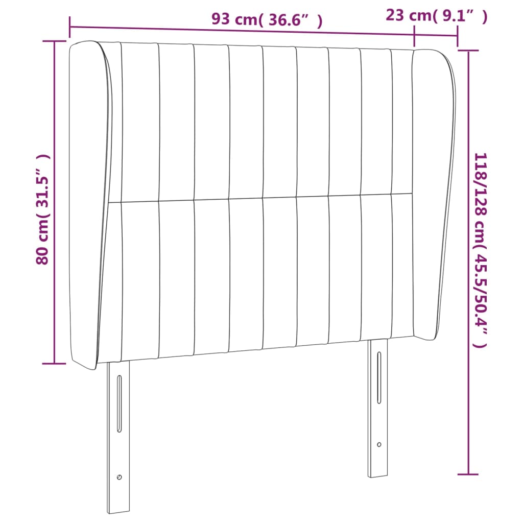 fekete szövet fejtámla szárnyakkal 93 x 23 x 118/128 cm