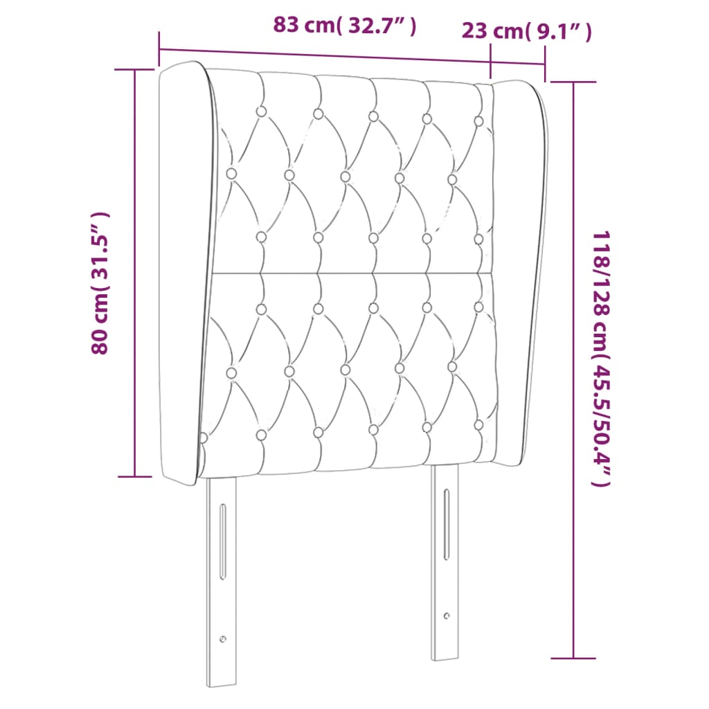 sötétszürke szövet fejtámla szárnyakkal 83 x 23 x 118/128 cm
