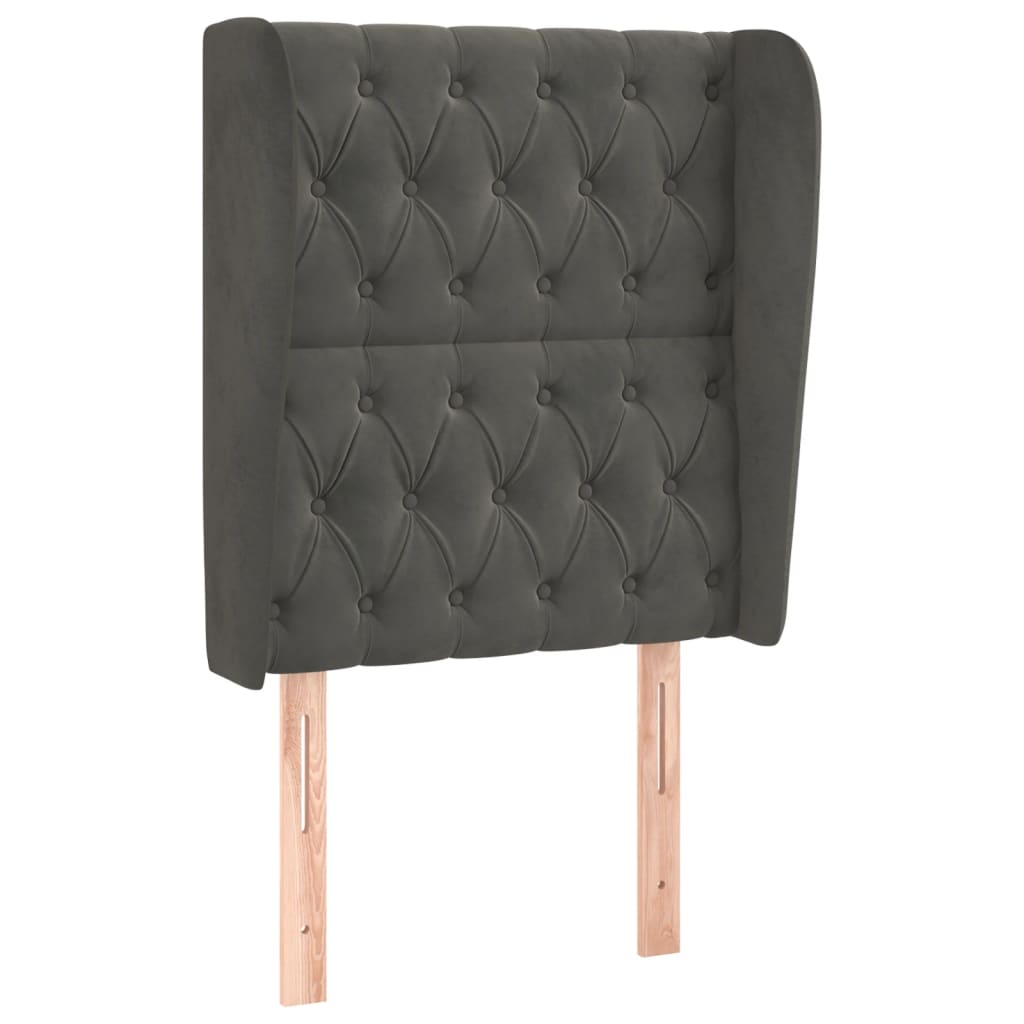 sötétszürke bársony fejtámla szárnyakkal 83 x 23 x 118/128 cm