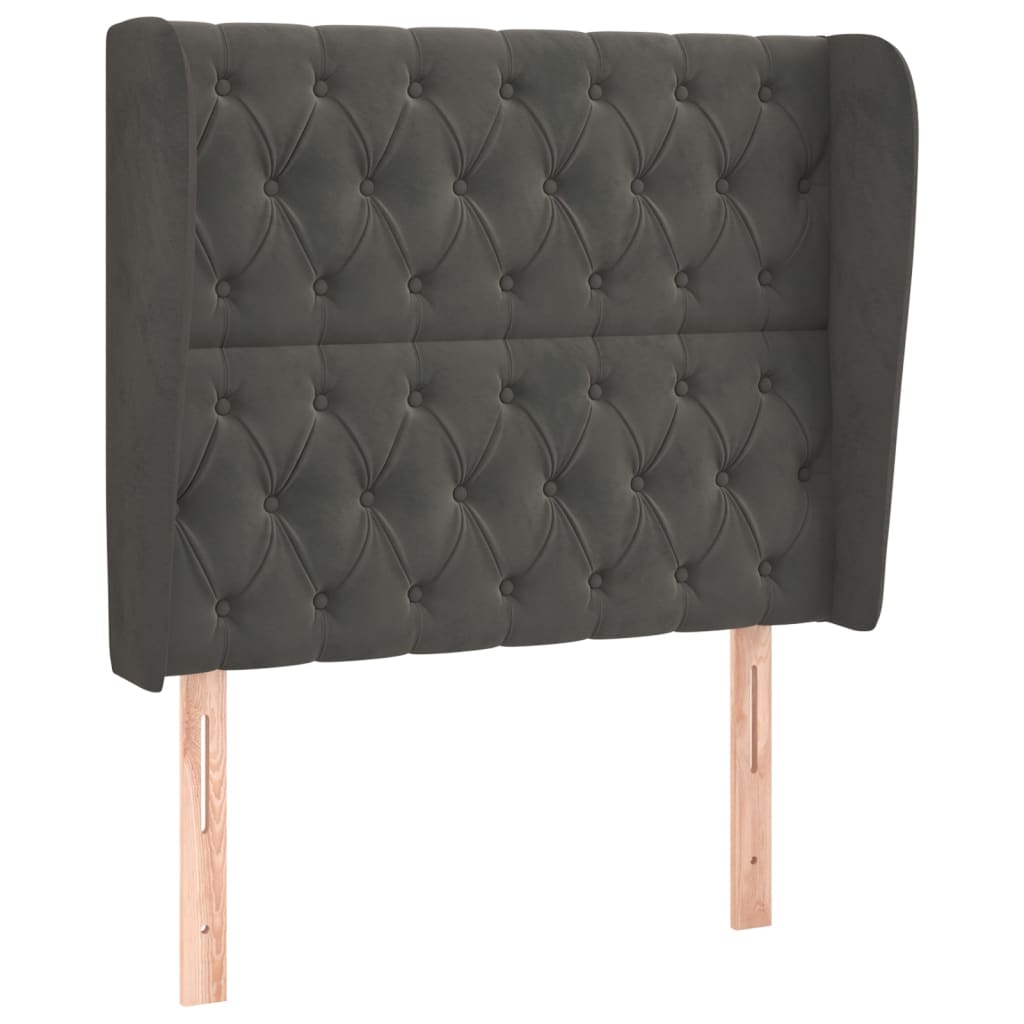 sötétszürke bársony fejtámla szárnyakkal 103 x 23 x 118/128 cm
