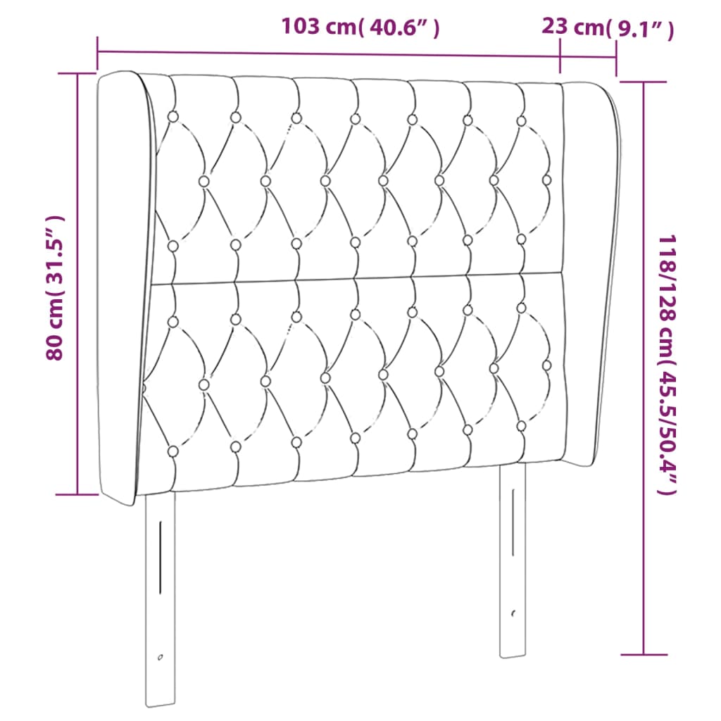 sötétszürke bársony fejtámla szárnyakkal 103 x 23 x 118/128 cm