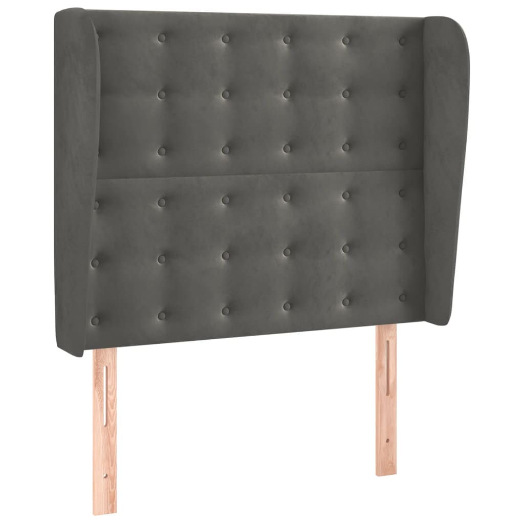 sötétszürke bársony fejtámla szárnyakkal 83 x 23 x 118/128 cm