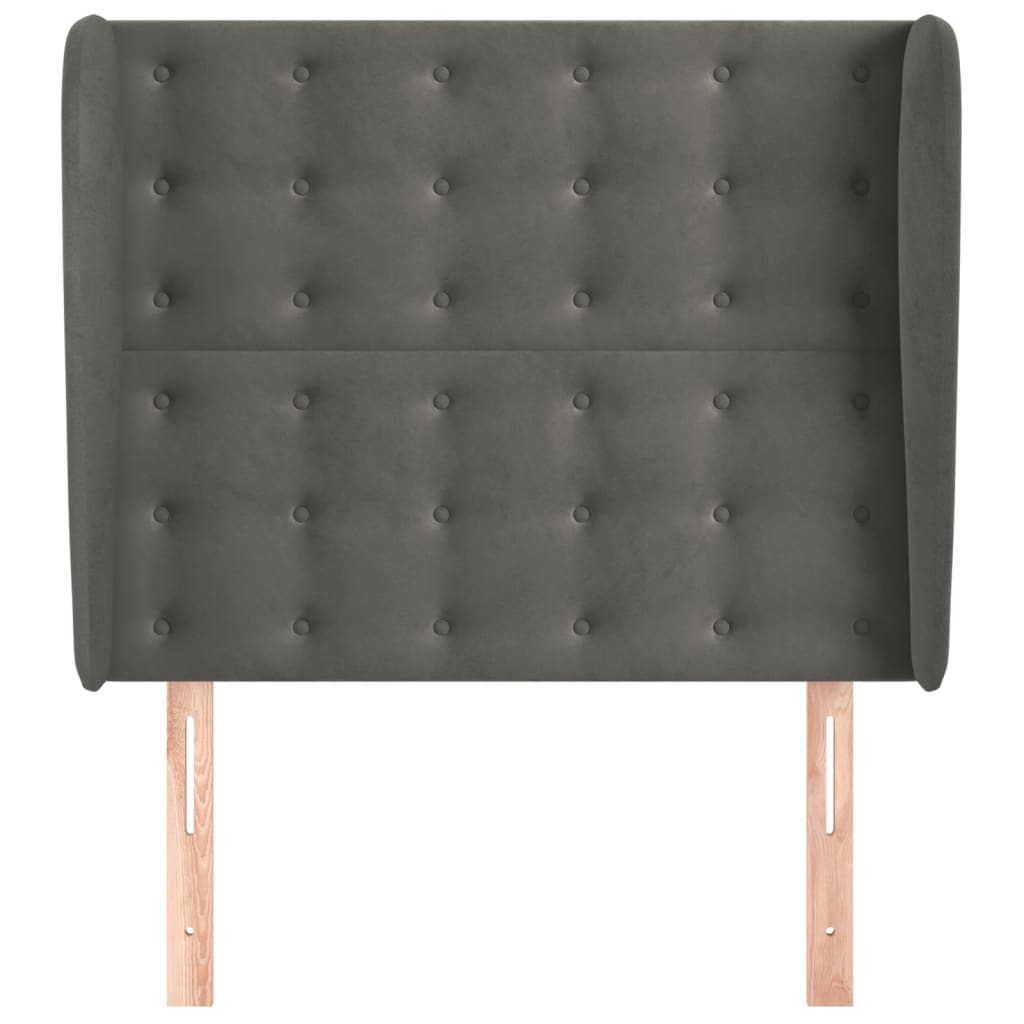 sötétszürke bársony fejtámla szárnyakkal 83 x 23 x 118/128 cm