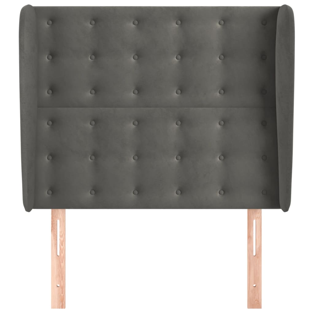 sötétszürke bársony fejtámla szárnyakkal 93 x 23 x 118/128 cm