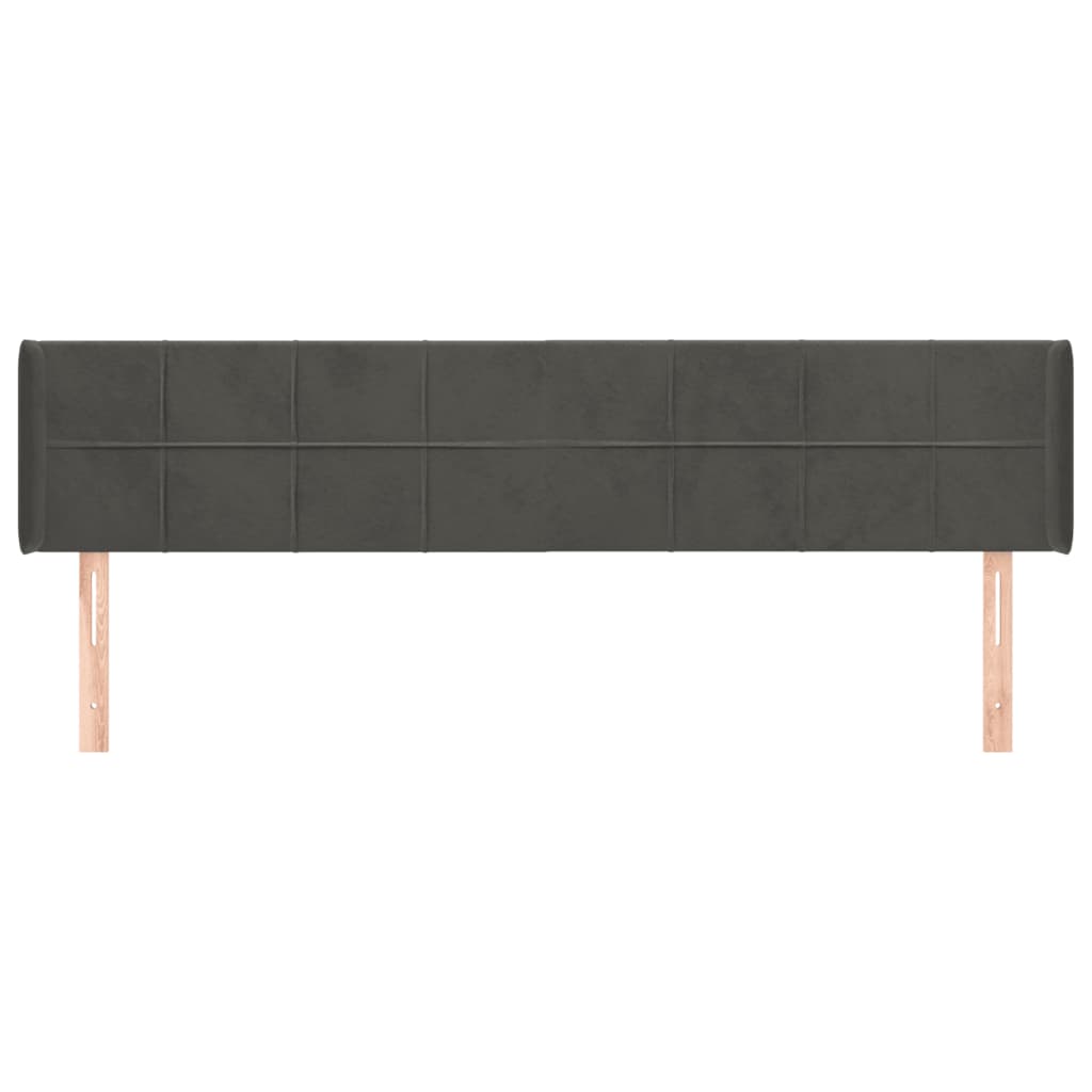 sötétszürke bársony szárnyas fejtámla 163x16x78/88 cm