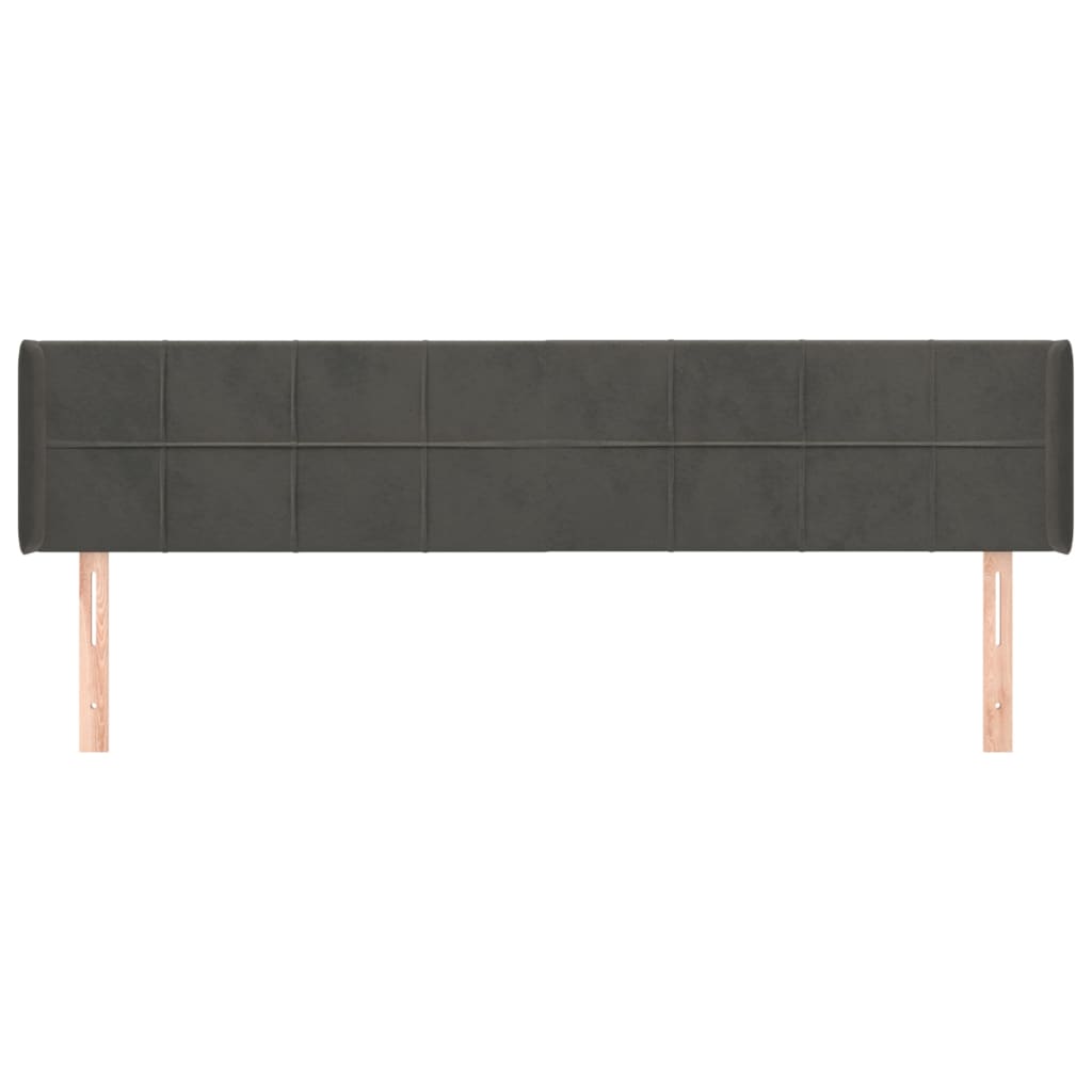 sötétszürke bársony szárnyas fejtámla 183x16x78/88 cm