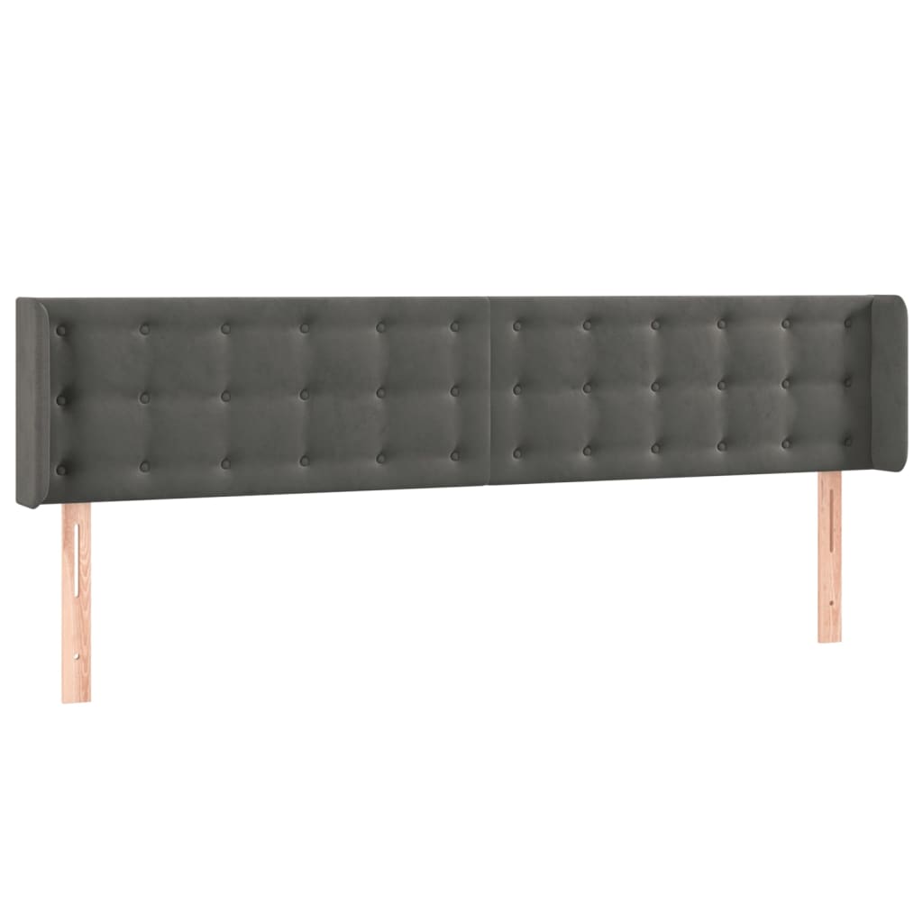sötétszürke bársony szárnyas fejtámla 163x16x78/88 cm