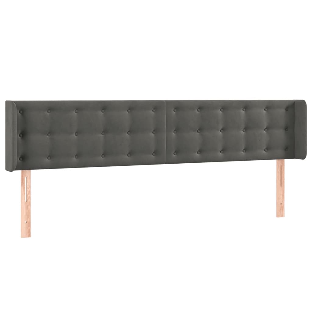 sötétszürke bársony szárnyas fejtámla 183x16x78/88 cm
