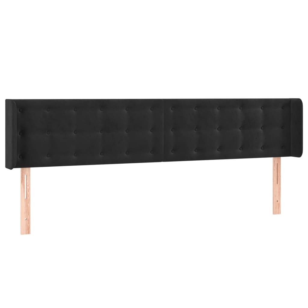 fekete bársony szárnyas fejtámla 203x16x78/88 cm