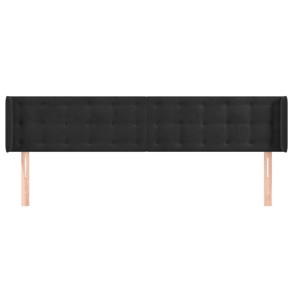 fekete bársony szárnyas fejtámla 203x16x78/88 cm