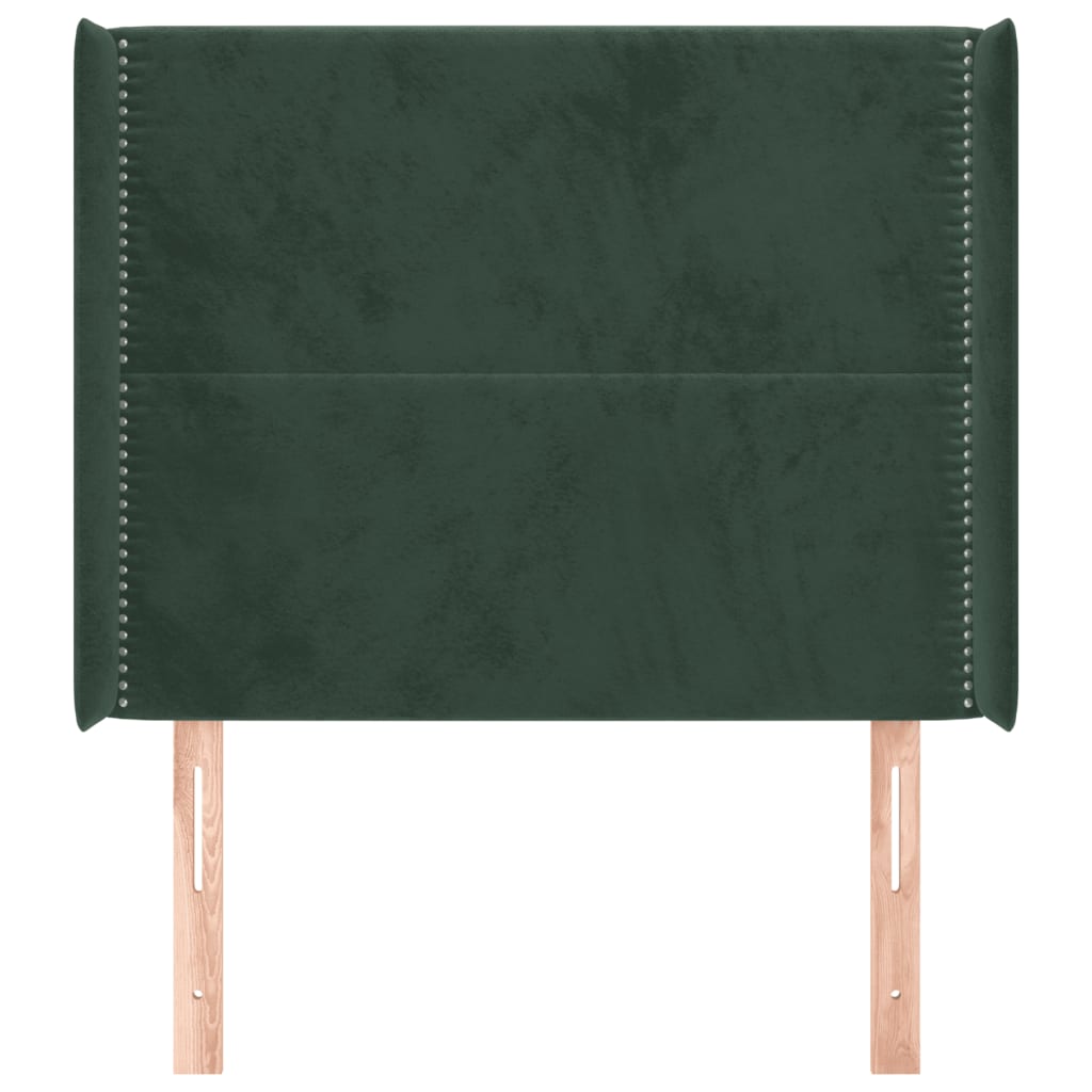 sötétzöld bársony fejtámla szárnyakkal 83x16x118/128 cm