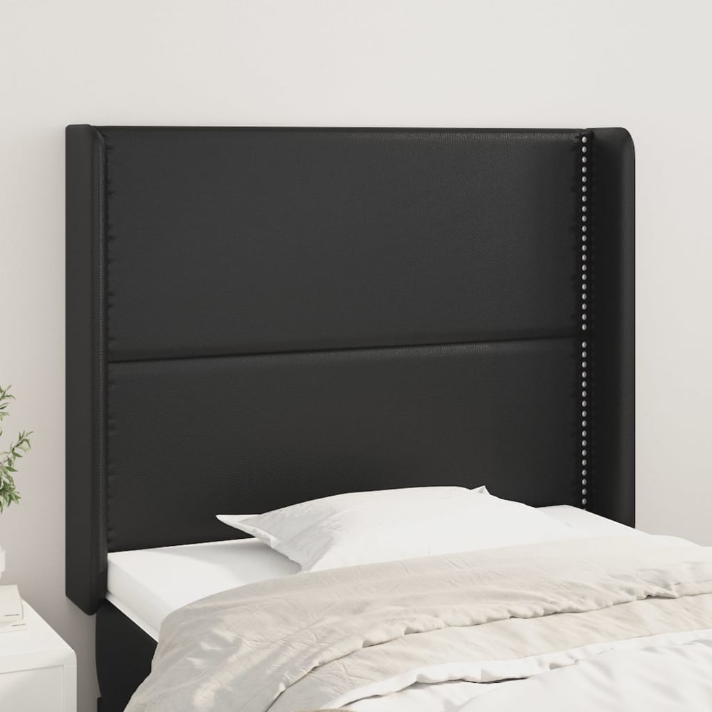 fekete műbőr fejtámla szárnyakkal 103x16x118/128 cm
