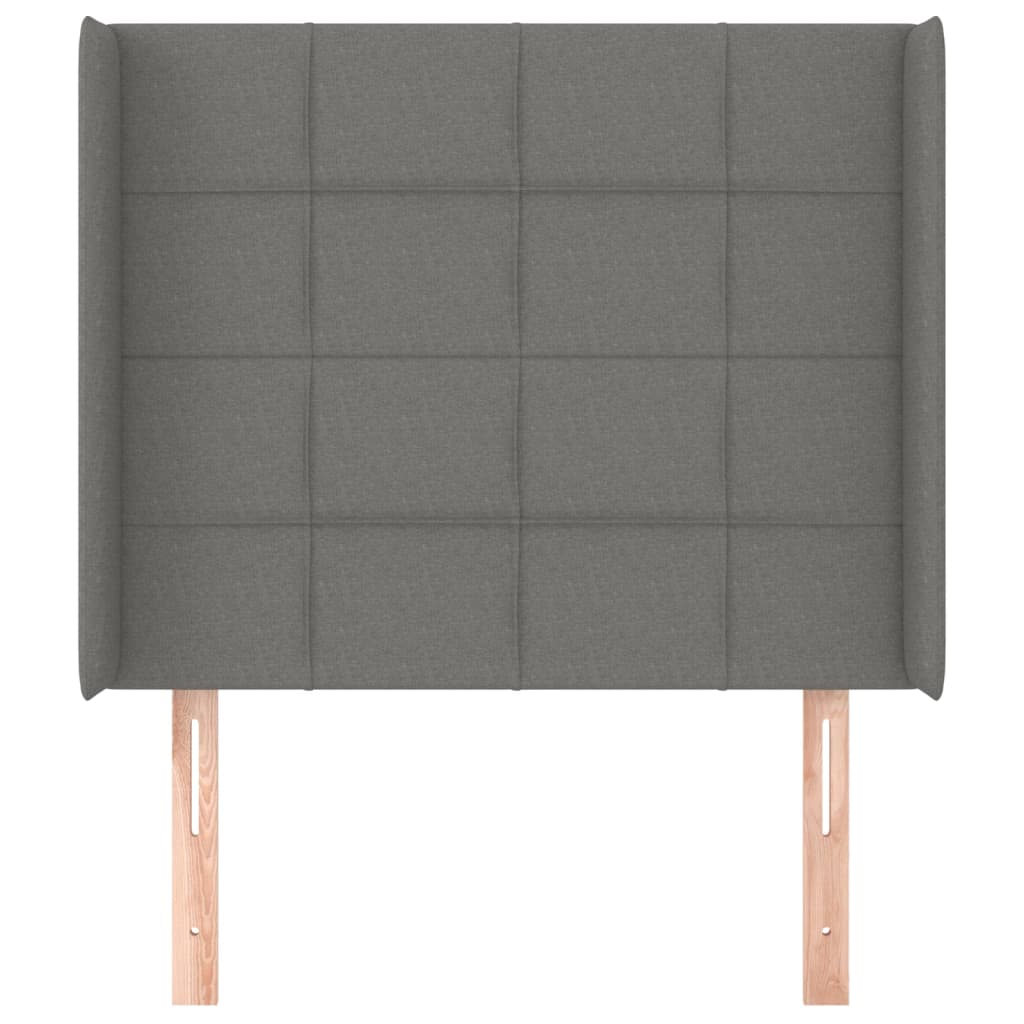 sötétszürke szövet fejtámla szárnyakkal 93x16x118/128 cm