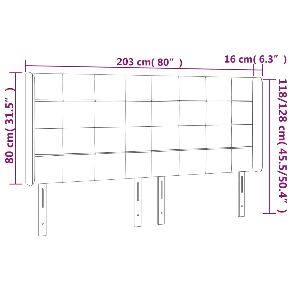 sötétszürke szövet fejtámla szárnyakkal 203x16x118/128 cm