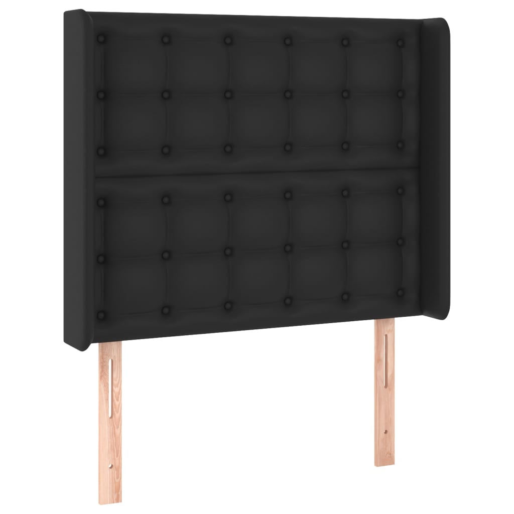 fekete műbőr fejtámla szárnyakkal 93x16x118/128 cm