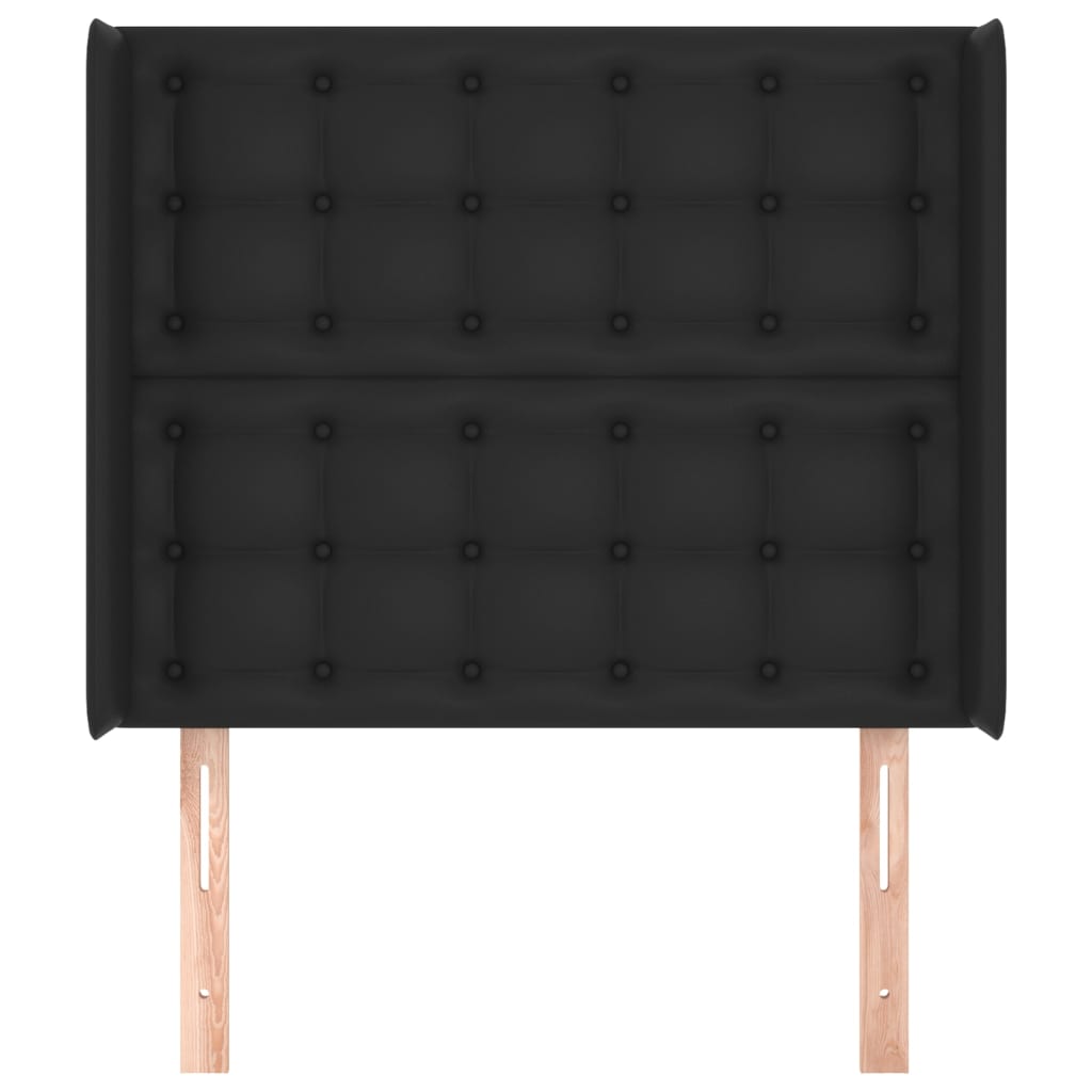 fekete műbőr fejtámla szárnyakkal 93x16x118/128 cm