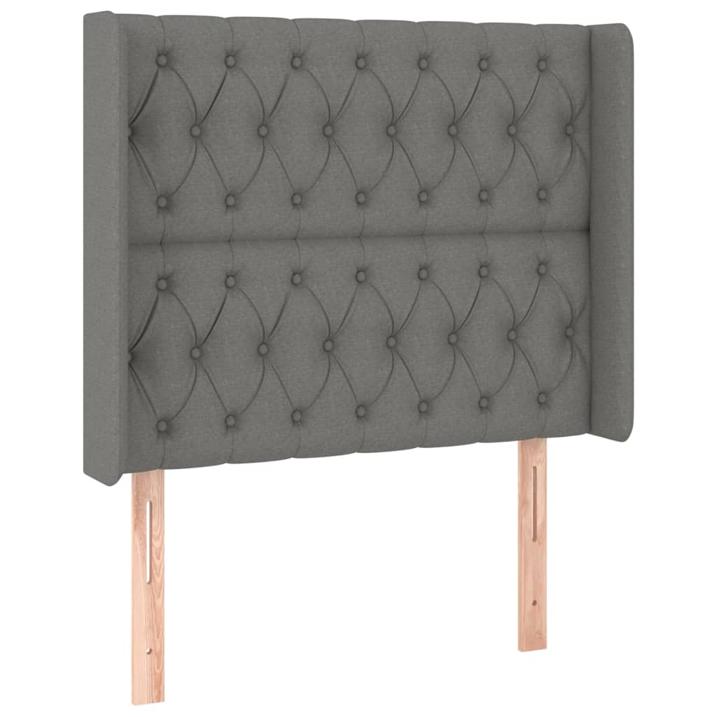 sötétszürke szövet fejtámla szárnyakkal 103x16x118/128 cm