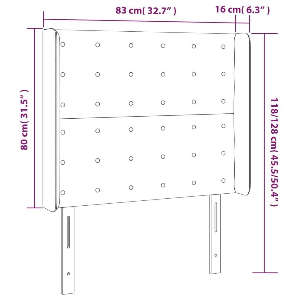 sötétszürke szövet fejtámla szárnyakkal 83x16x118/128 cm