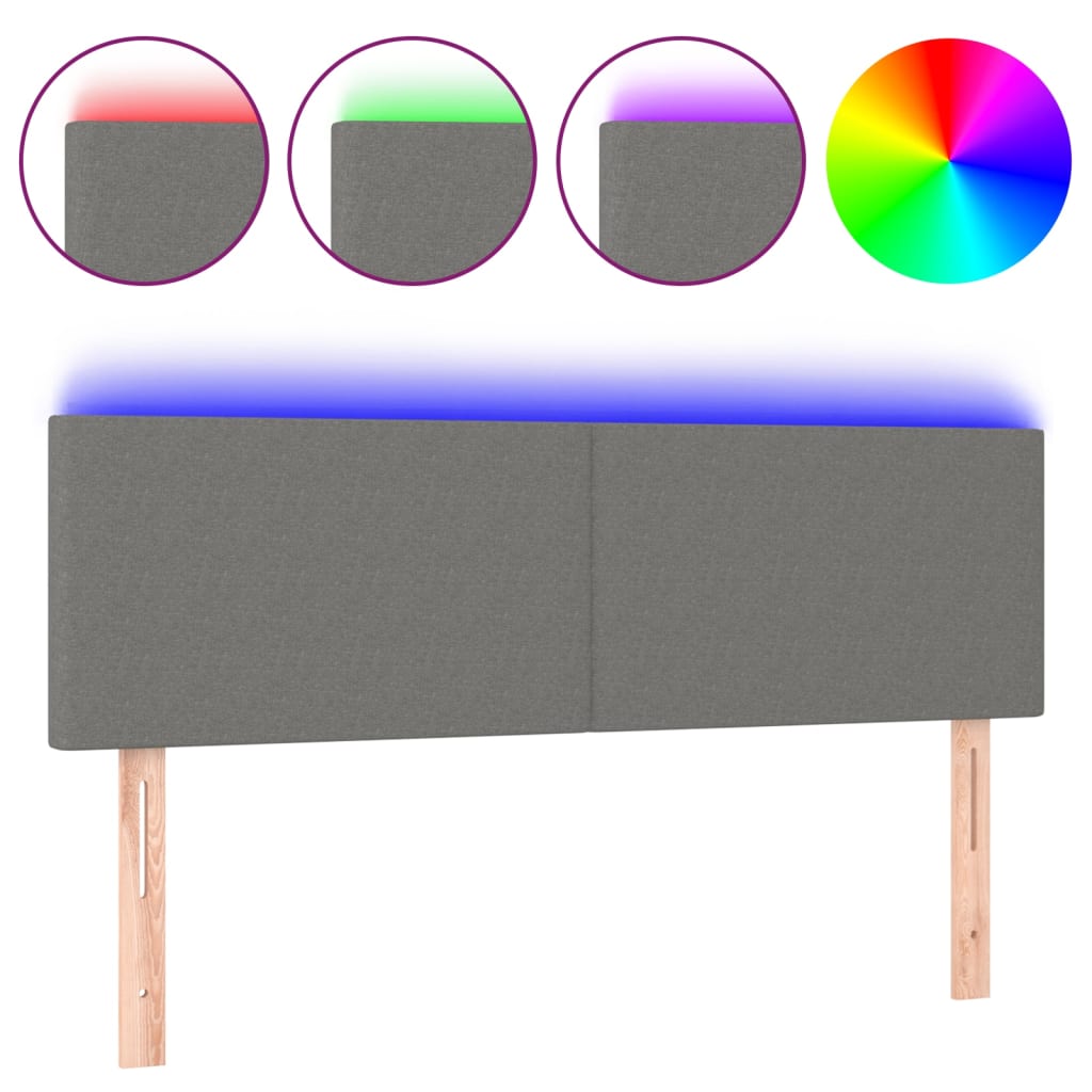 sötétszürke szövet LED-es fejtámla 144x5x78/88 cm
